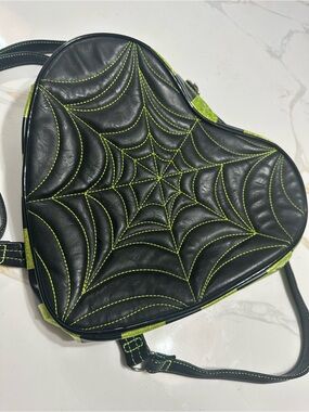 Pumpkin Kult -  love pain & stitches Green Heart Backpack w/ Spiderweb Stitching